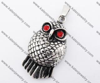 Stainless Steel Red Rhinestone Eye Owl Pendant KJP170268