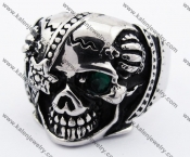 Stainless Steel Green Stone Eyes Skull Ring KJR010231