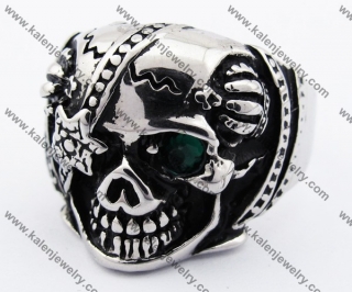 Stainless Steel Green Stone Eyes Skull Ring KJR010231