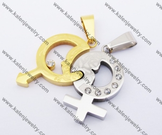 Half Gold Stainless Steel Male and female symbols Couple Pendants KJP140148