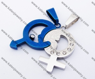 Half Blue Stainless Steel Male and female symbols Couple Pendants KJP140149