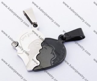 Half Black Stainless Steel Boy & Girl Heart Couple Pendants KJP140153