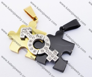 Gold and Black Jigsaw Puzzle Boy & Girl Sign Couple Pendants KJP140159