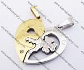 Stainless Steel Half Gold Heart Couple Pendants KJP140170