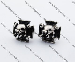 Stainless Steel Iron Cross Skull Ear Stud KJE500008