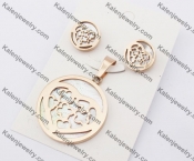 Rose Gold Steel Heart Earrings & Pendant Jewelry Set KJS050070