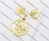 Gold Steel Butterfly Earrings & Pendant Jewelry Set KJS050072