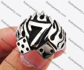 Stainless Steel Flames Number 7 & Dice Ring KJR550003-3