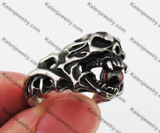 Stainless Steel Red Bead Skull Ring KJR370275