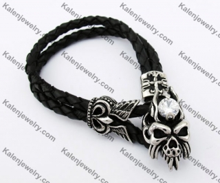 Inlaid Stone Skull Leather Bracelet KJB170170