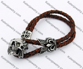 Brown Skull Leather Bracelet KJB170174