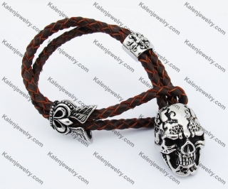 Brown Leather Skull Bracelet KJB170195