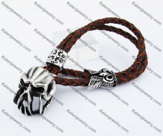 Brown Leather Skull Bracelet KJB170198