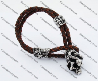 Brown Leather Skull Bracelet KJB170199