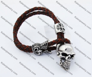 Brown Leather Skull Bracelet KJB170200