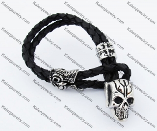 Black Leather Skull Bracelet KJB170201-1