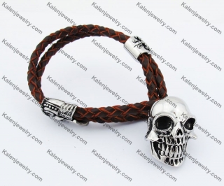 Skull Brown Leather Bracelet KJB170201