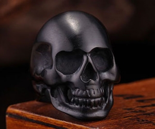 Black Plating Steel Frosted Skull Ring KJR010307