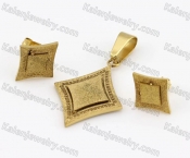 Gold Steel Pendant and Earrings Set KJS200018
