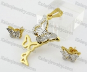 Three-dimensional Butterfly Pendant and Ear Stud Set KJS680003