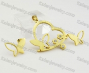 Romantic Gold Butterfly Heart Pendant and Ear Stud Set KJS680004