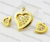 Gold Plating Heart Pendant and Ear Stud Set KJS680007