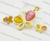 Lovely Colorful Butterfly Plating Pendant and Ear Studs Set KJS680008