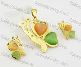 Lovely Colorful Butterfly Pendant and Ear Studs Set KJS680009