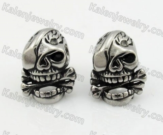 Stainless Steel Black Stone Skull Biker Ear Stud KJE690003