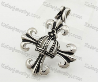 Stainless Steel Floral Crown Cross Pendant KJP600116