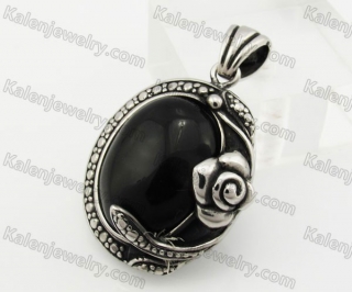Stainless Steel Black Stone Flower Pendant KJP600148