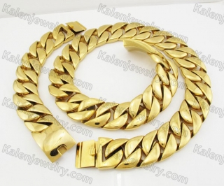 Gold Steel Large Necklace and Bracelet Set KJS200035