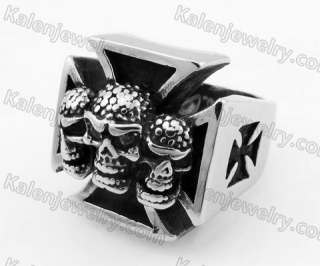 Stainless Steel Three Skull Iron Cross Ring KJR350332