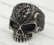 Stainless Steel Red Zircon Carving Skull Ring KJR350339