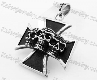 Stainless Steel Three Skull Iron Cross Pendant KJP170725