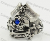 Stainless Steel Blue Stone Pirate Skull Ring KJR090362