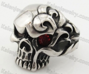 Stainless Steel Red Zircon Eyes Skull Ring KJR090393