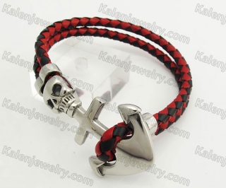 Stainless Steel Skull Clasp Leather Bracelet KJB490010
