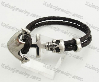 Stainless Steel Skull Clasp Leather Bracelet KJB490011