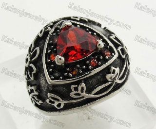 Stainless Steel Red Zircon Ring KJR350398
