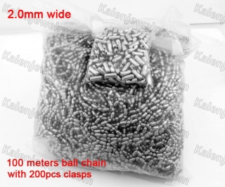 (Price for 100 meters with 200pcs clasps) 2mm Steel Bar Ball Chain KJN150545