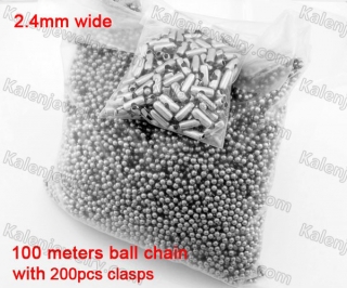 (Price for 100 meters with 200pcs clasps) 2.4mm Steel Ball Chain KJN150541