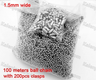 (Price for 100 meters with 200pcs clasps) 1.5mm Steel Ball Chain KJN150539