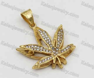 Overlay Stones Gold Steel Marijuana Leaf Pendant KJP260009