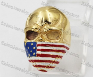 Steel Skull Ring with USA Flag Mask KJR350847