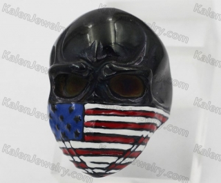 Steel Skull Ring with USA Flag Mask KJR350848
