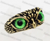 gold plating green eyes owl ring KJR127-0163