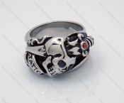 Stainless Steel Casting Skull Rings with Ruby Stone - KJR010032