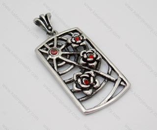 Stainless Steel Square Ruby Red Stone Pendants - KJP010014