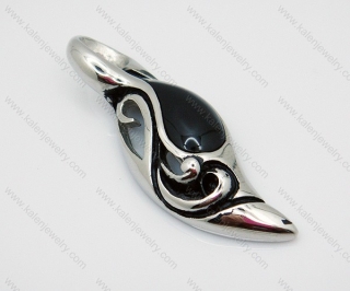 Stainless Steel Silver Black Stone Pendant - KJP010016-1